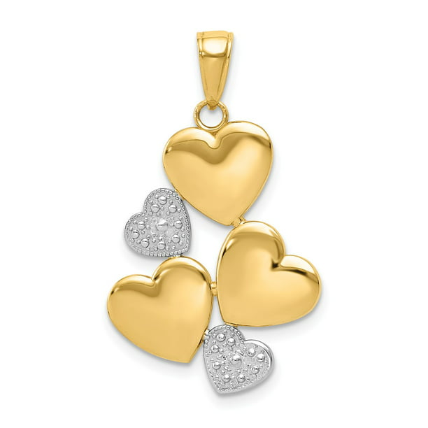 FB Jewels Solid 14K Yellow Gold And Rhodium I Love You Heart Pendant 